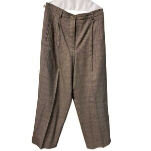 Mark Alexander Studio Brown Glen Plaid 100% Wool Pleated Wide Leg Pants Size 12
